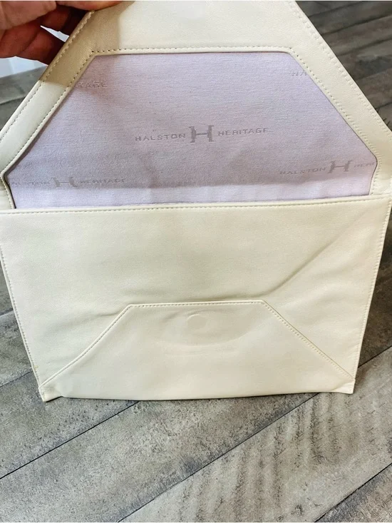 Halston Heritage Leather Envelope Clutch Large Cream Color - Picture 7 of 8